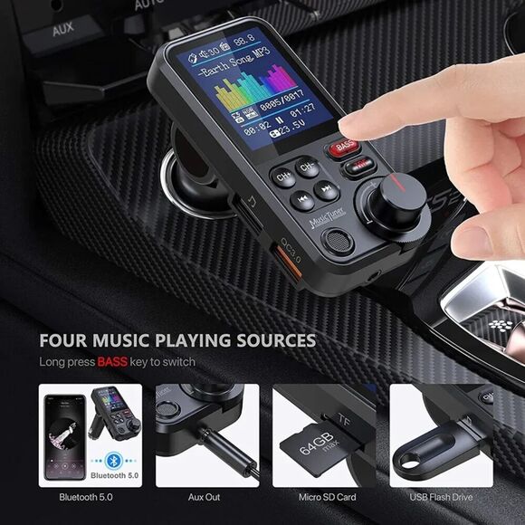 1.8Inch Wireless Car Bluetooth FM Transmitter Aux Supports QC3.0 Charging Player - Picture 4 of 4